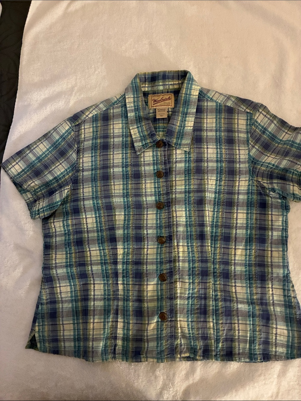 Woolrich Green and Blue Plaid Women's Button-Down Shirt